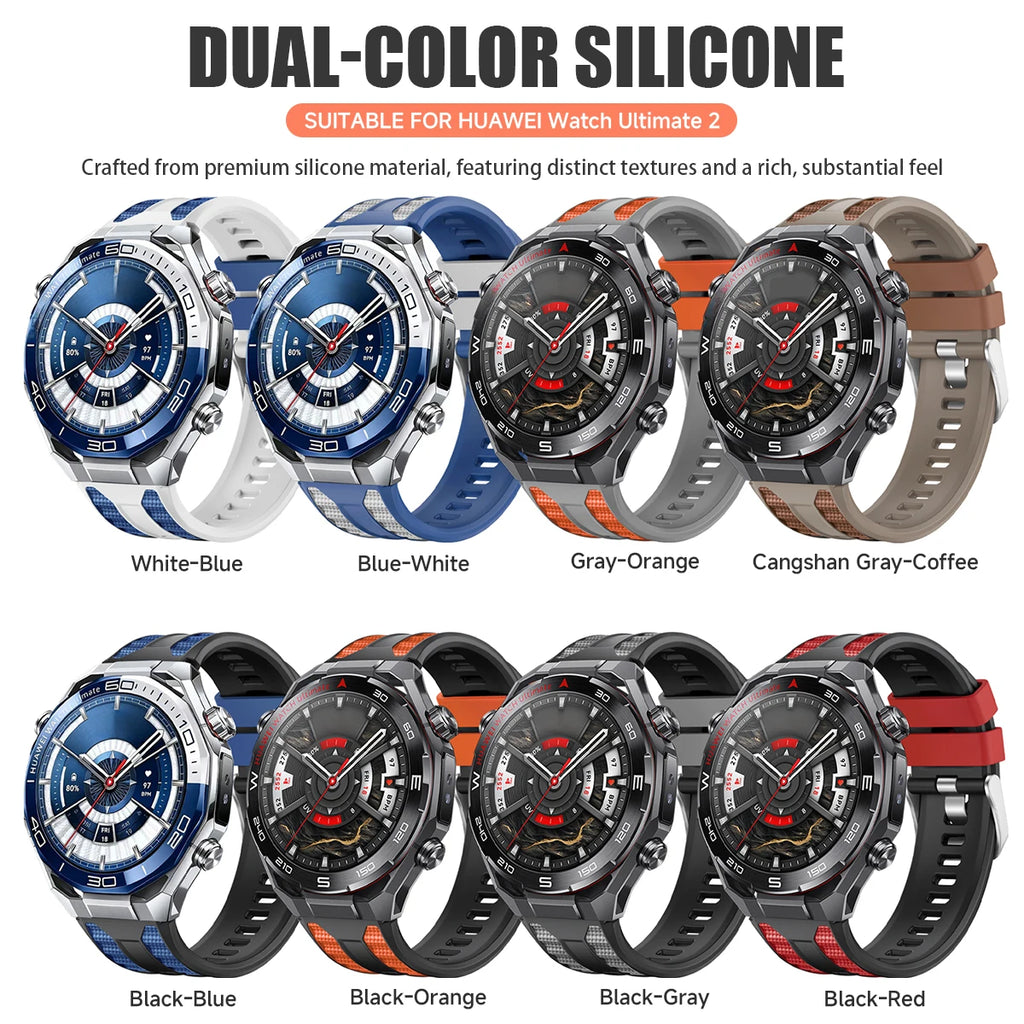 Universal 22mm Silicone Two-color Strap For HUAWEI Watch Ultimate 2/GT 6 Pro Band For WATCH 5 4/GT 5 4 46mm Bracelet Watchband