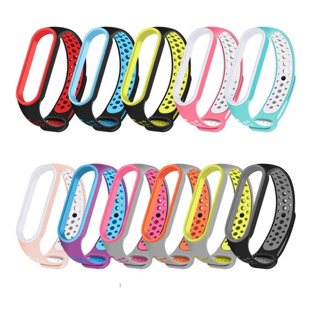 Breathable Silicone Strap for Xiaomi Mi Band 7 6 5 4 3 Two Color Wristband for Mi Band 3 4 Mi Band 5 6 7 Replacement Accessories