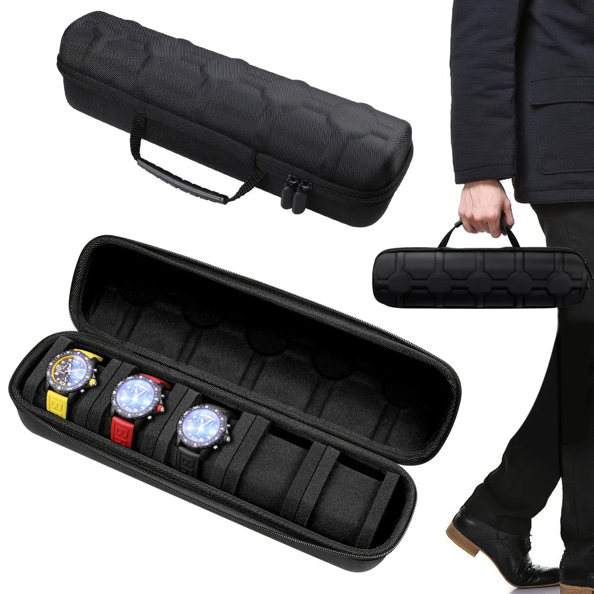 Watch Box Organizer for Men,Watch Travel Case Portable Storage Watch Display Holder for Wristwatches with anti-Move Watch Pillow