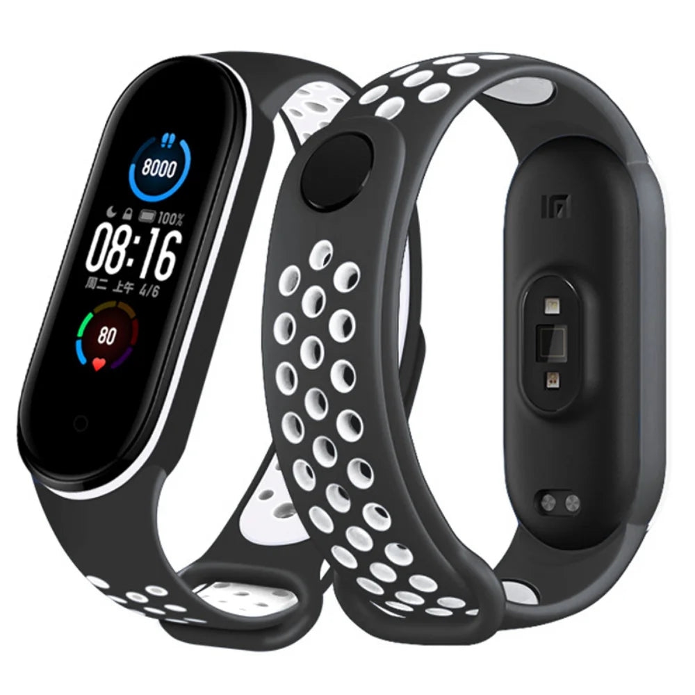 Breathable Silicone Strap for Xiaomi Mi Band 7 6 5 4 3 Two Color Wristband for Mi Band 3 4 Mi Band 5 6 7 Replacement Accessories
