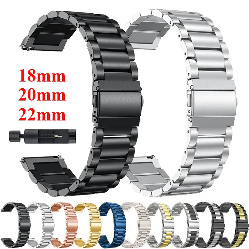 18mm 20mm 22mm Stainless Steel Strap For Garmin Venu 4 3 2 2S 3S/Forerunner 55 158 245 255 645 745 965 970/Vivoactive 4 5 6 Band