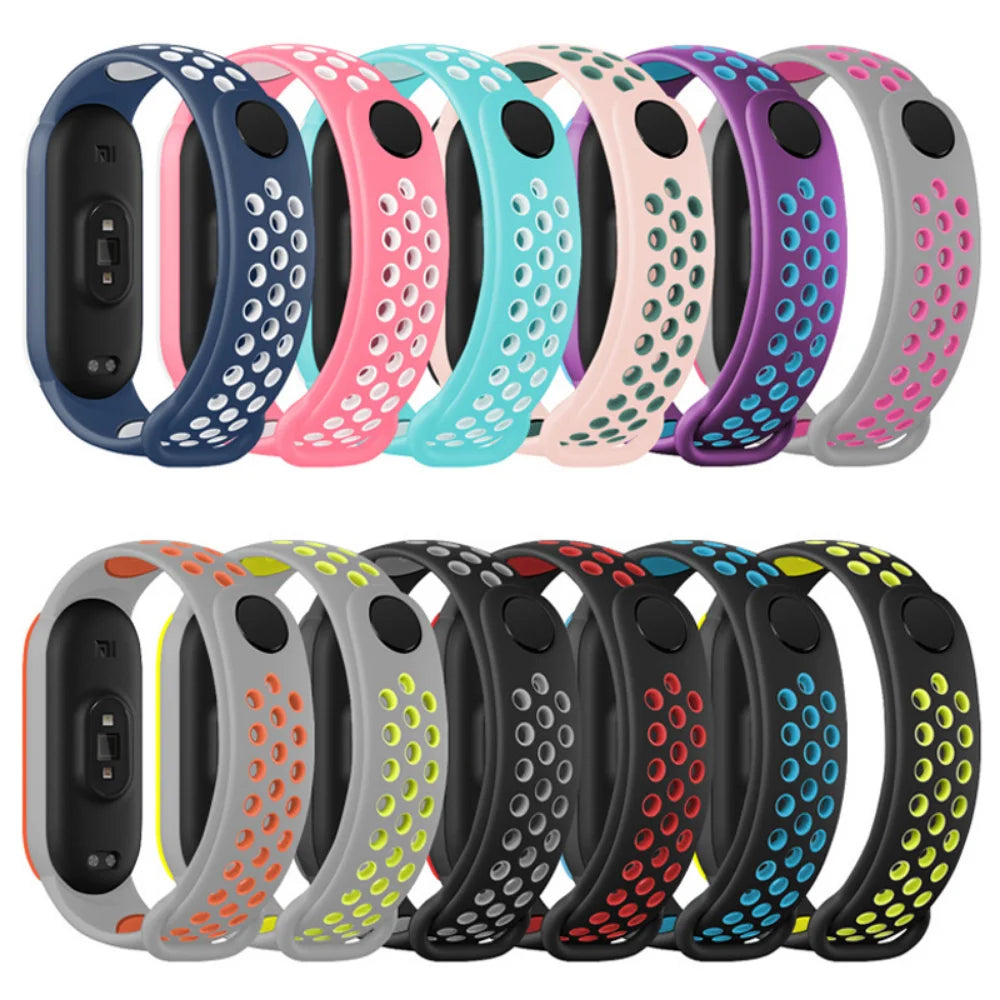 Breathable Silicone Strap for Xiaomi Mi Band 7 6 5 4 3 Two Color Wristband for Mi Band 3 4 Mi Band 5 6 7 Replacement Accessories